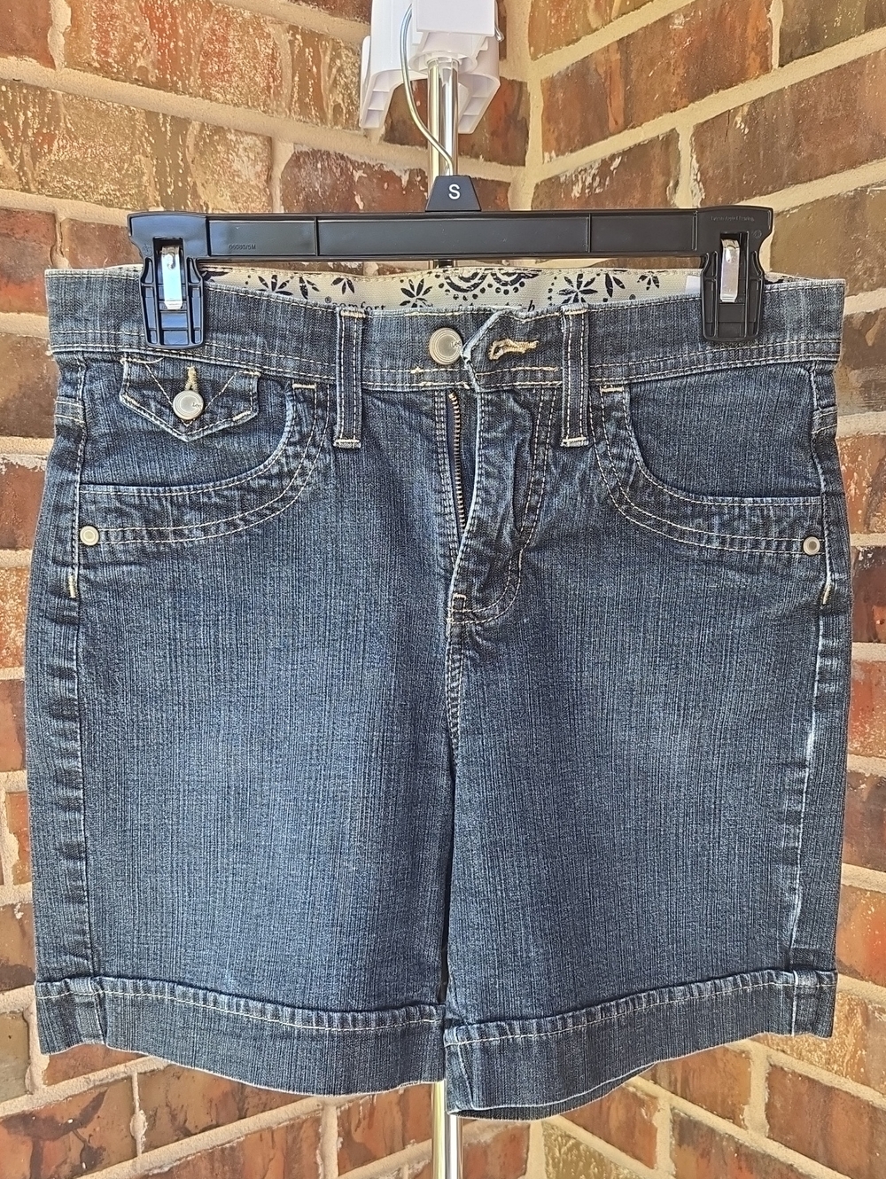 Lee Medium Blue Denim Bermuda Shorts with Cuffed Hem